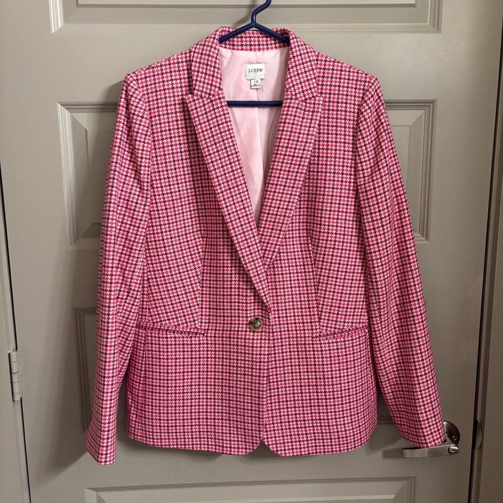 J. Crew Pink Houndstooth Blazer - Size 12